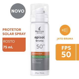 O Protetor Solar em Spray Episol Bruma tem aplicação e reaplicação prática e simplificada, além de um acabamento invisível