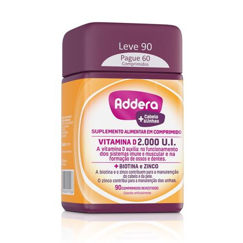 Vitamina D Addera Cabelos E Unhas - 2000 Ui - 90 Comprimidos - adderab2c