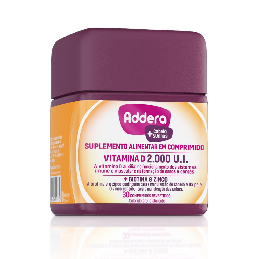 Vitamina D Addera +Cabelo & Unhas 2.000UI com 30 Comprimidos - adderab2c