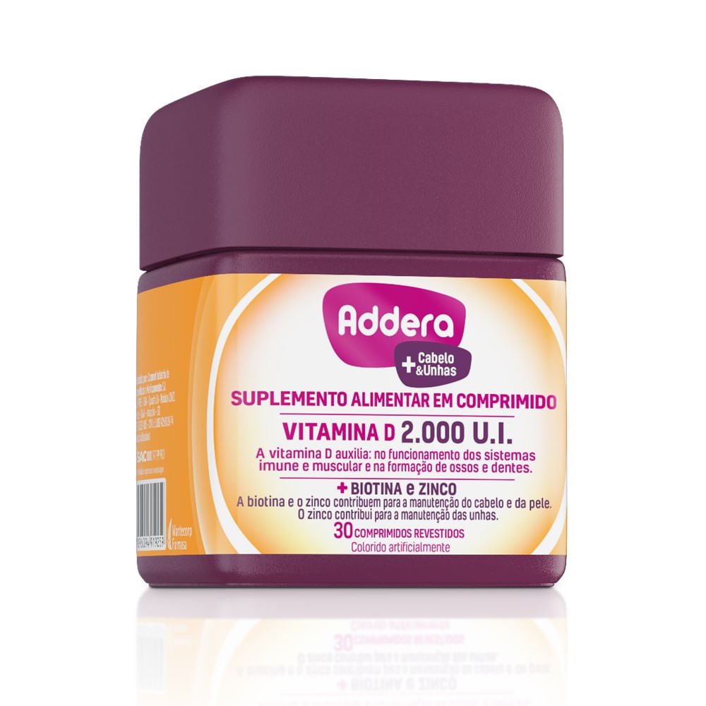 Vitamina D Addera Cabelos E Unhas - 2000 Ui - 30 Comprimidos - adderab2c