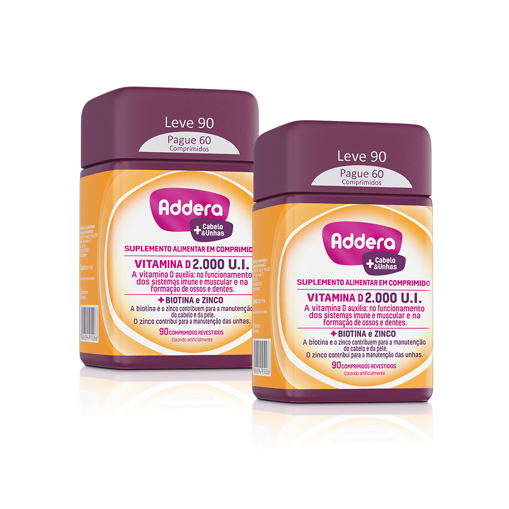 Kit Vitamina D Addera 2.000UI Cabelo & Unhas com 90 comprimidos